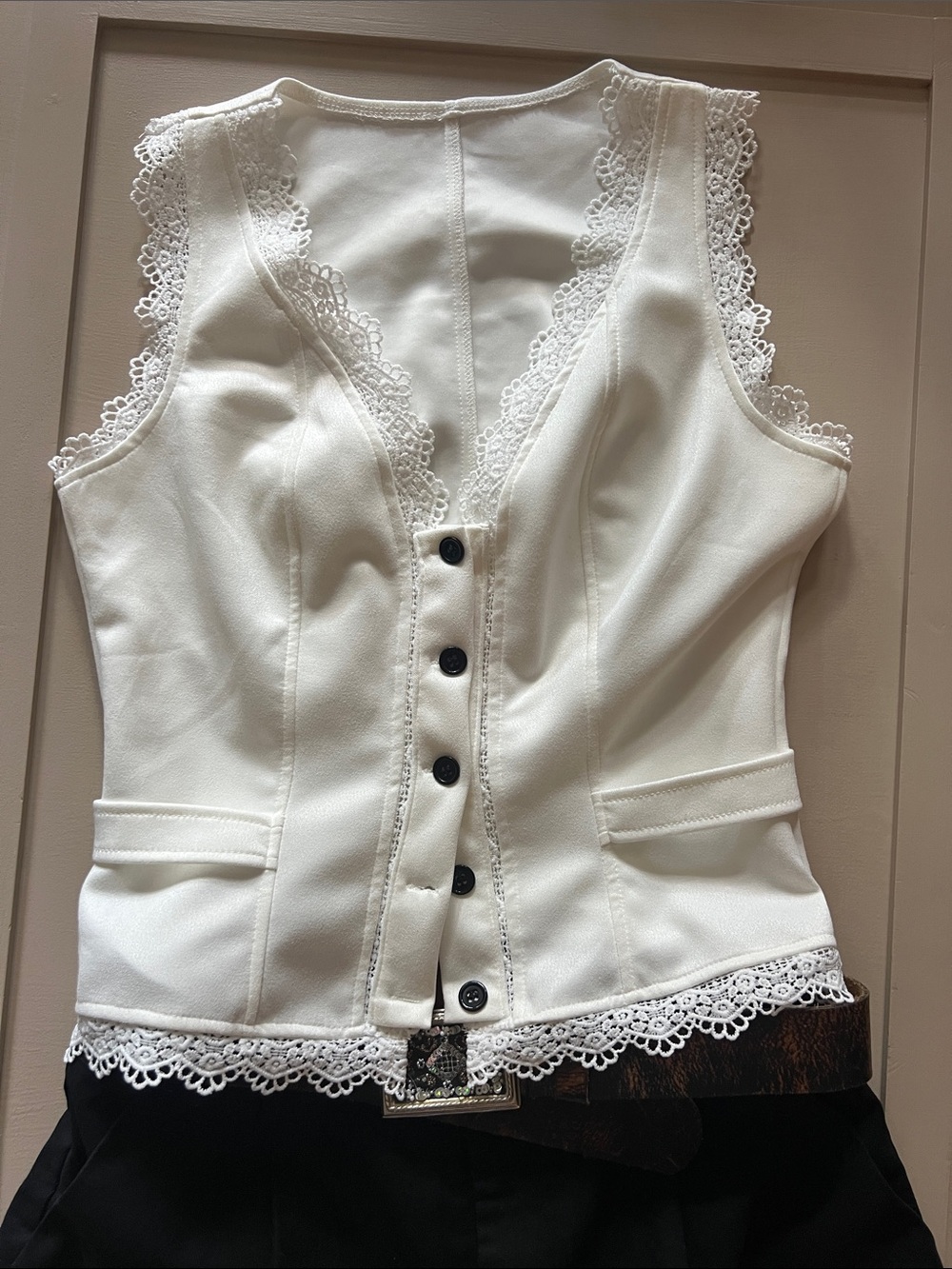 Women’s Lace-Trim Button Front Ivory Top